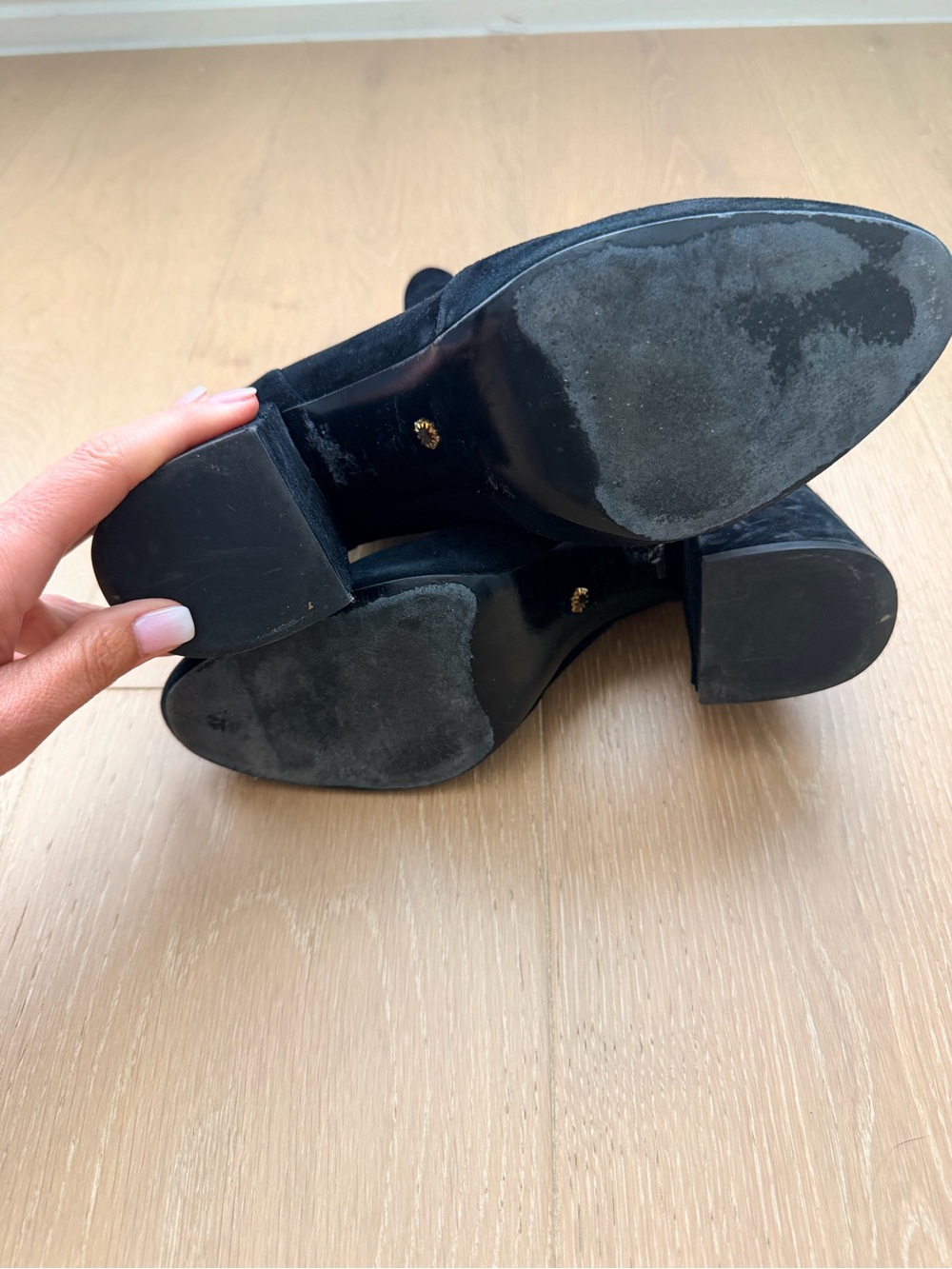 Stuart Weitzman Black Suede Block Heel Ankle Booties Boots - Picture 4 of 4